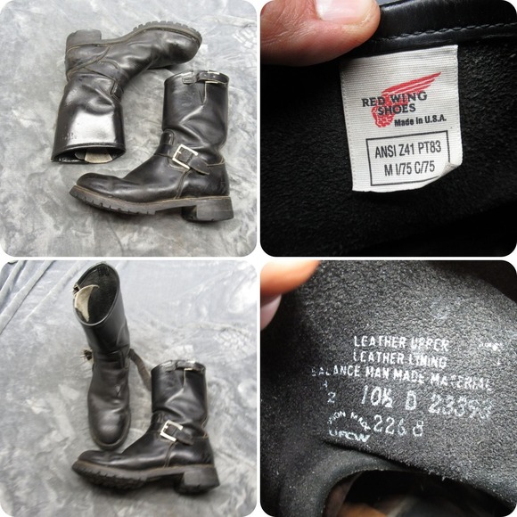 Red Wing Engineer Boots Men 10.5 D Black Leather Motorcycle Steel Toe Buckle USA - Picture 1 of 16